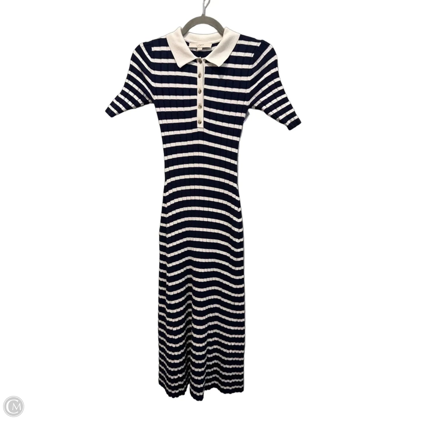 Dress Casual Midi By Loft In Striped Pattern, Size: Xs