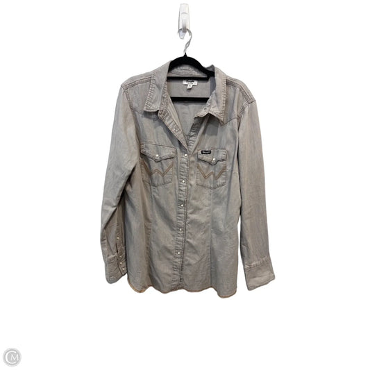 Blouse Long Sleeve By Wrangler In Grey Denim, Size: Xl