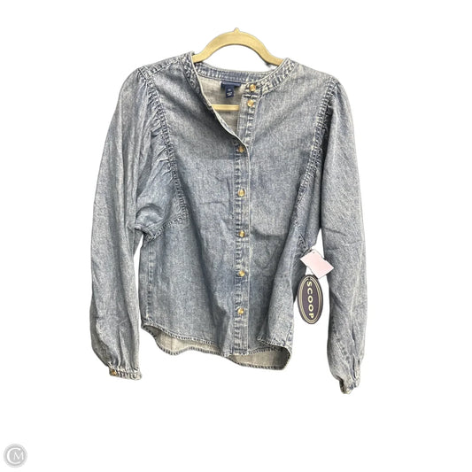 Blouse 3/4 Sleeve By Scoop In Blue Denim, Size: Xs
