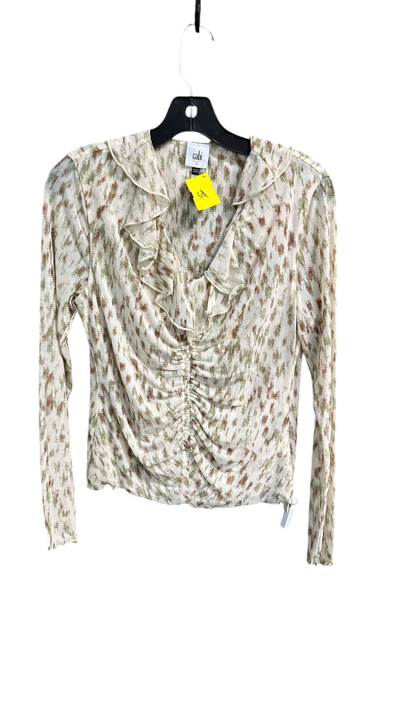 Top Long Sleeve By Cabi In Cream & Green, Size: S