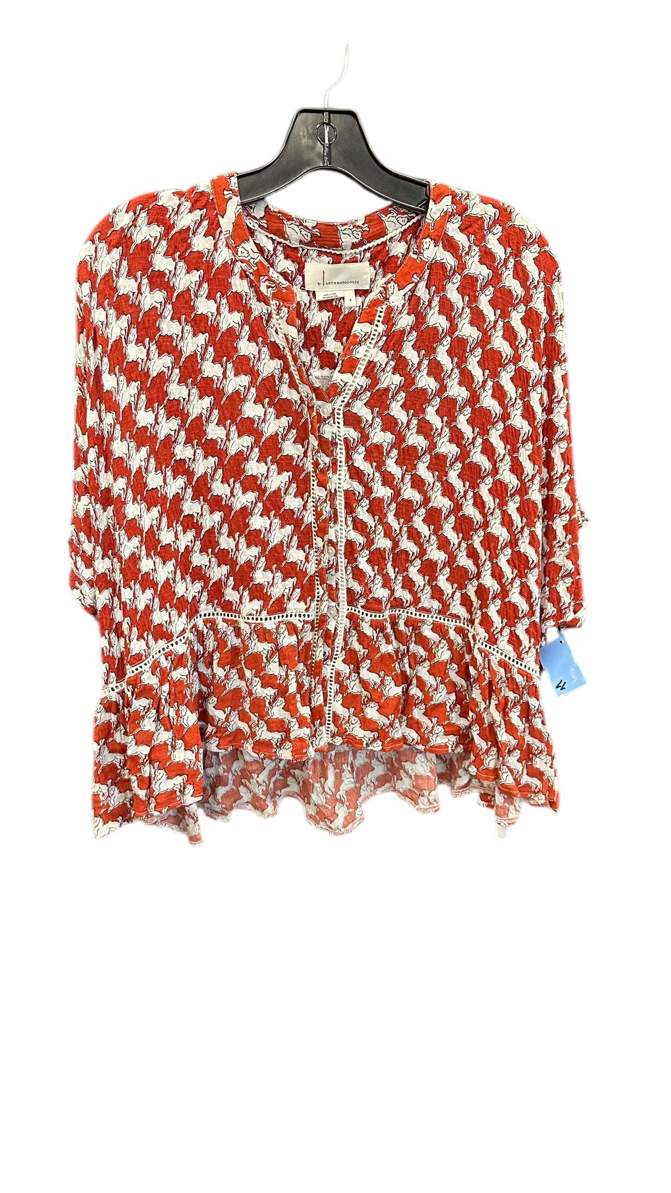 Blouse Short Sleeve By Anthropologie In Red & White, Size: S