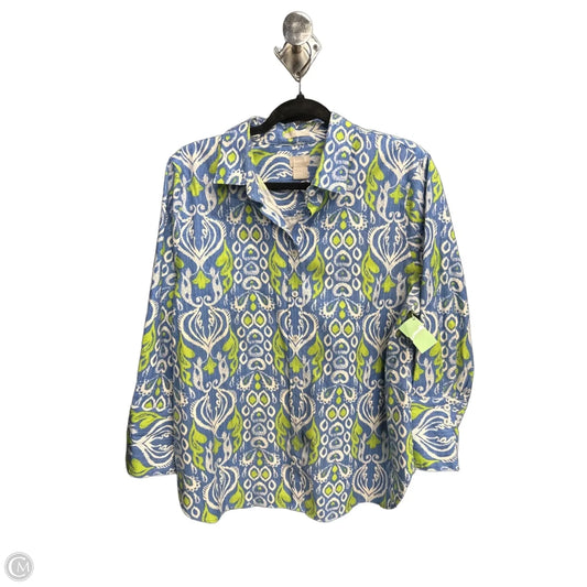 Top 3/4 Sleeve By Chicos In Blue & Green, Size: Xl