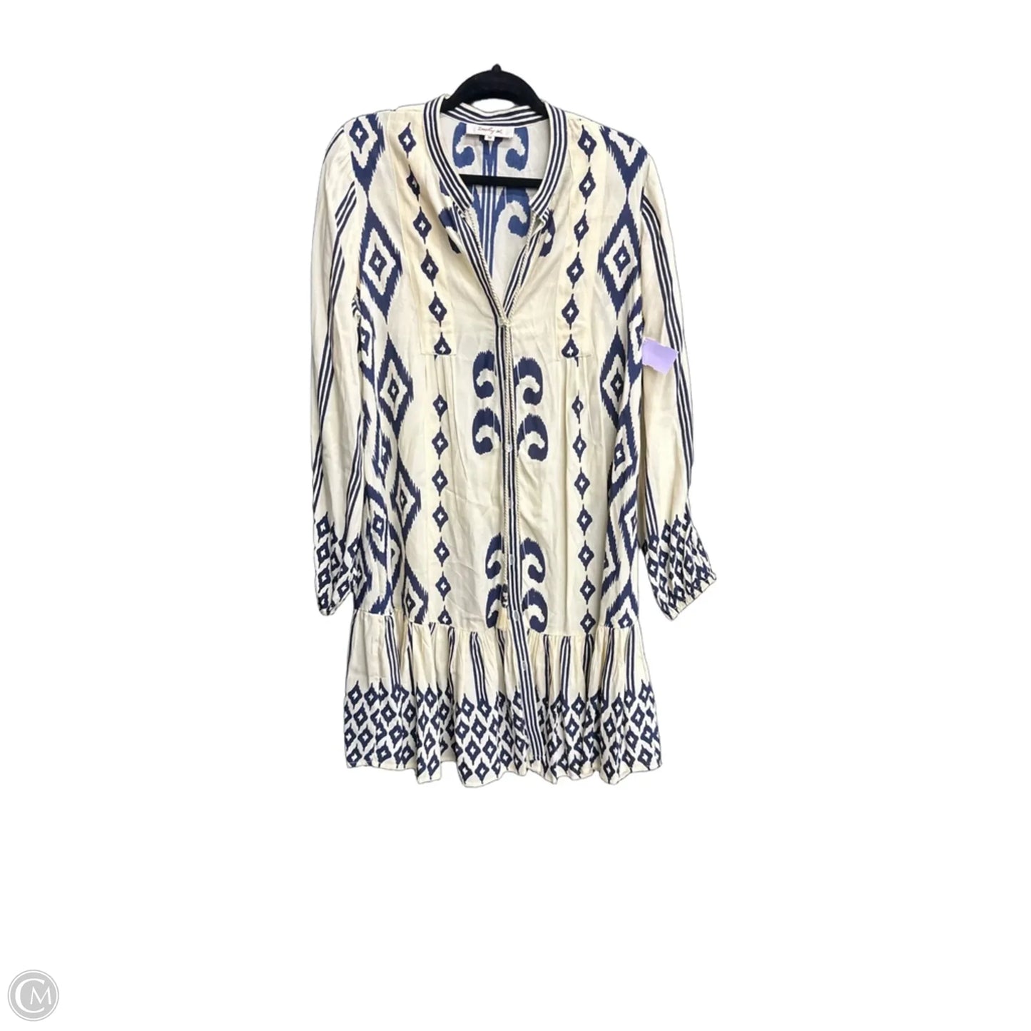 Dress Casual Short By Clothes Mentor In Blue & Cream, Size: M