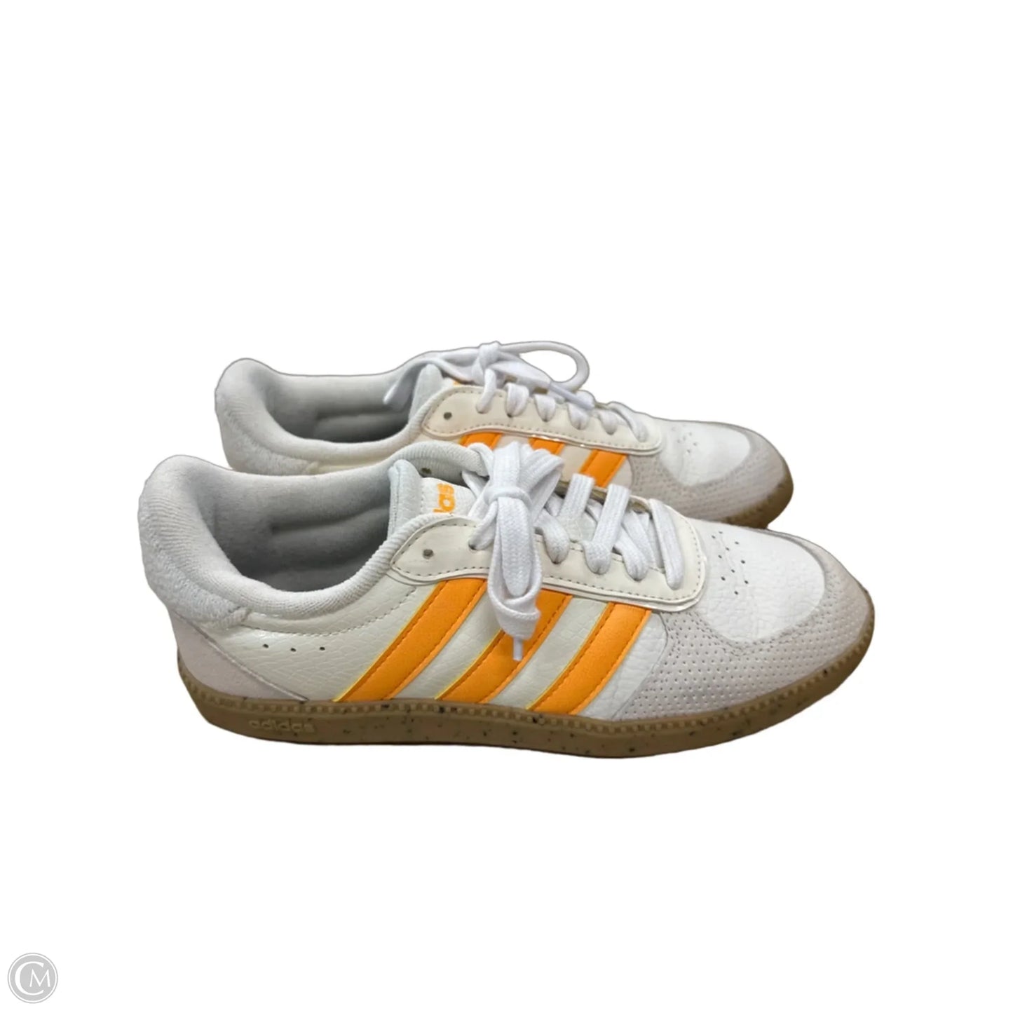 Shoes Sneakers By Adidas In White & Yellow, Size: 6