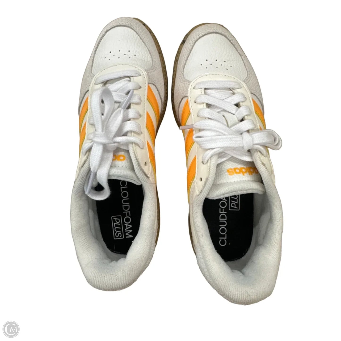 Shoes Sneakers By Adidas In White & Yellow, Size: 6
