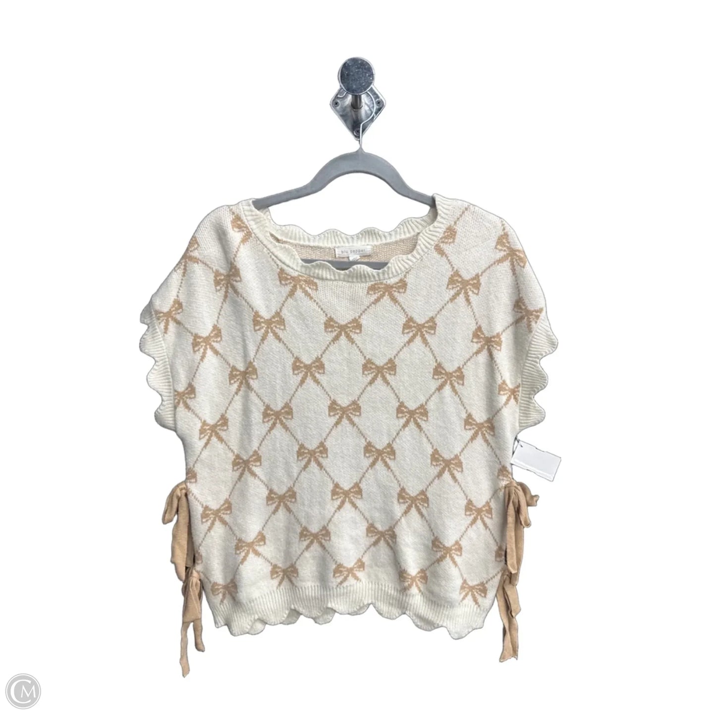 Sweater Short Sleeve By Blu Pepper In Tan, Size: L