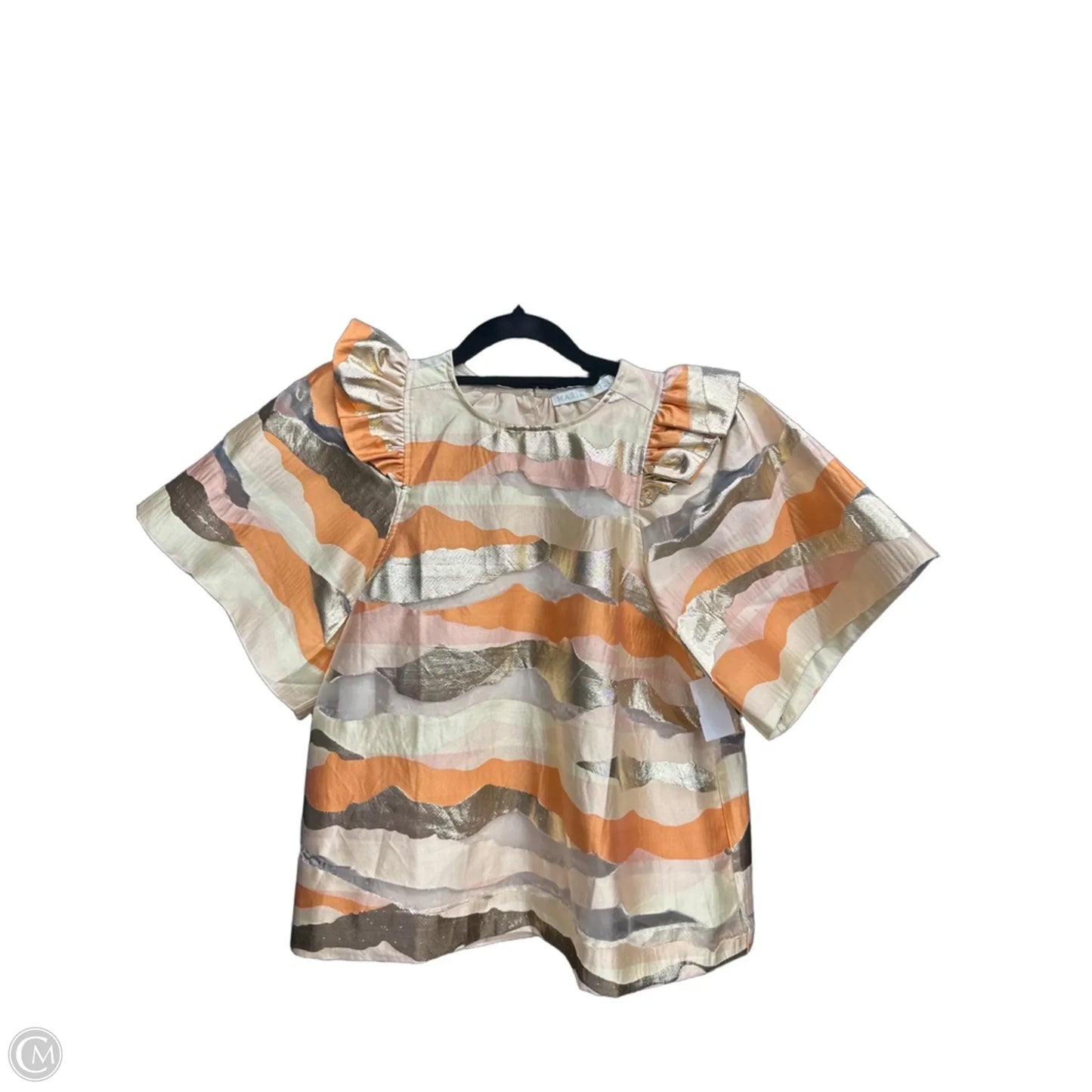 Blouse Short Sleeve By Marie Oliver In Cream & Orange, Size: S