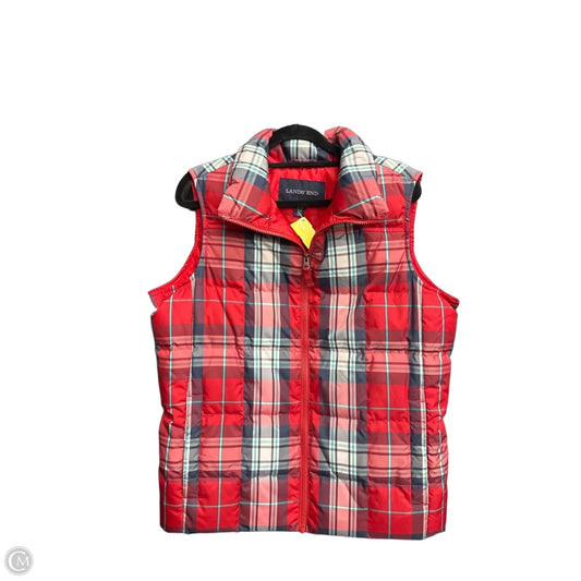 Vest Puffer & Quilted By Lands End In Plaid Pattern, Size: Mp
