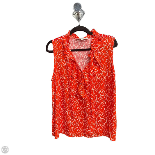 Top Sleeveless By Loft In Red & White, Size: L