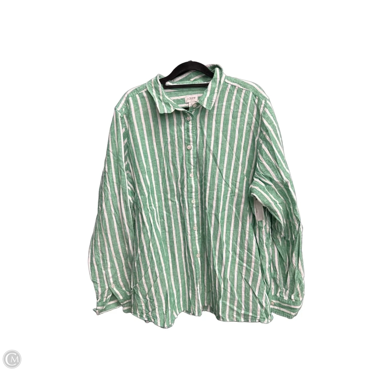 Top Long Sleeve By J. Crew In Green & White, Size: 2x