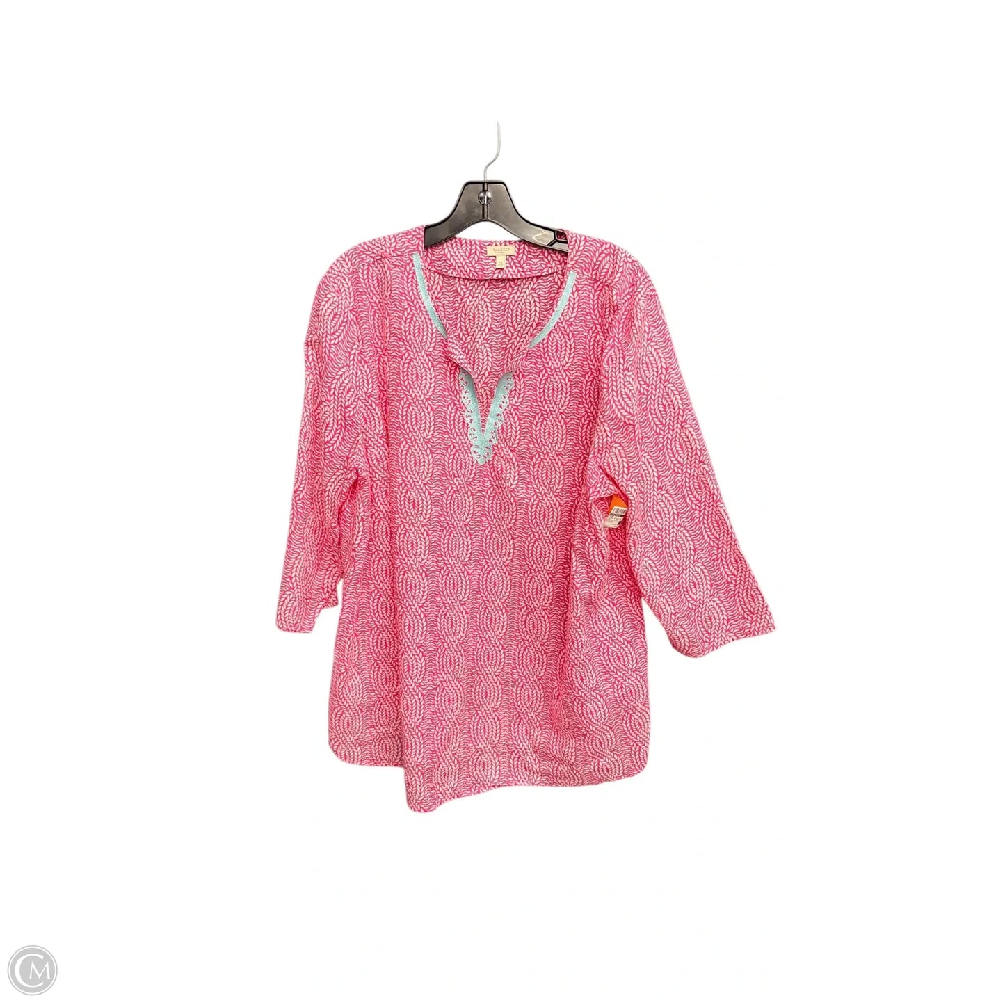 Top Long Sleeve By Talbots In Pink & White, Size: 2x