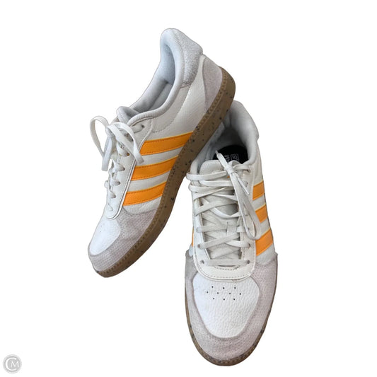 Shoes Athletic By Adidas In White & Yellow, Size: 10
