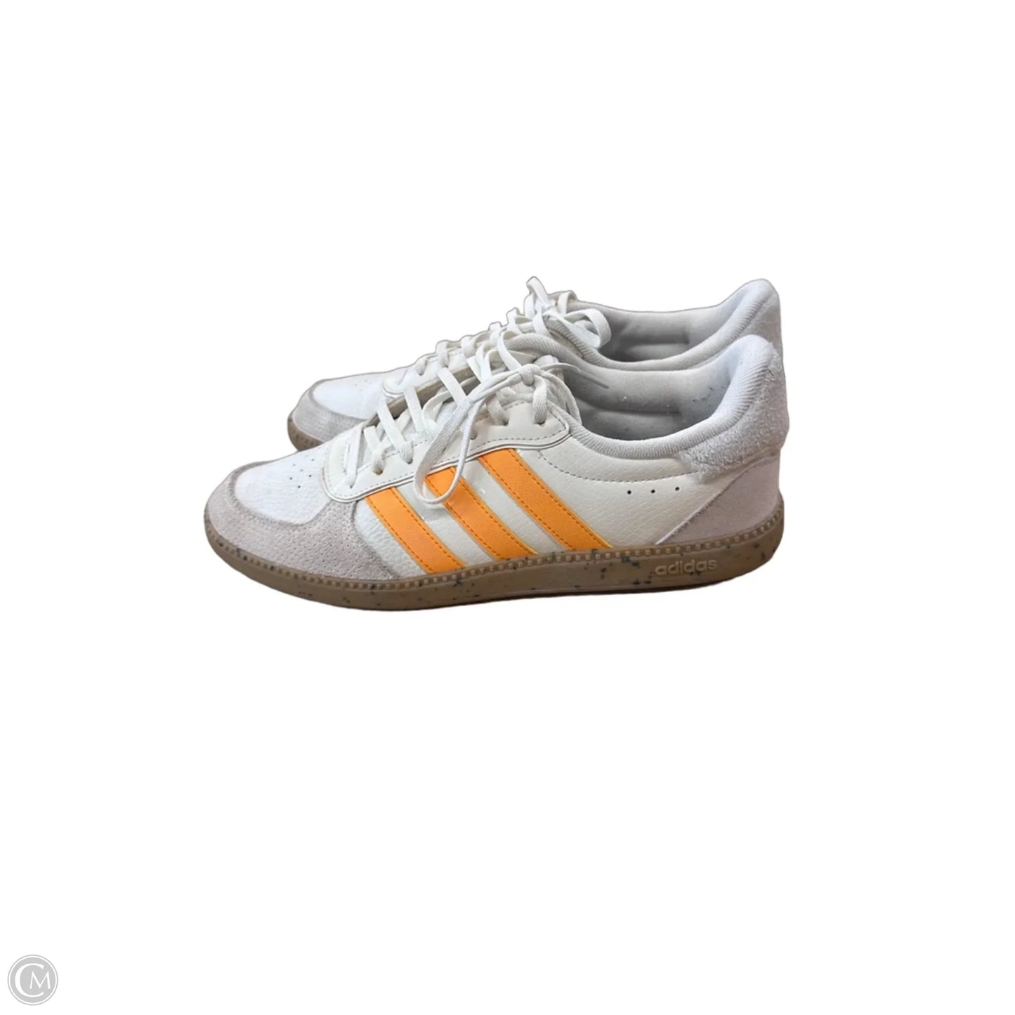 Shoes Athletic By Adidas In White & Yellow, Size: 10