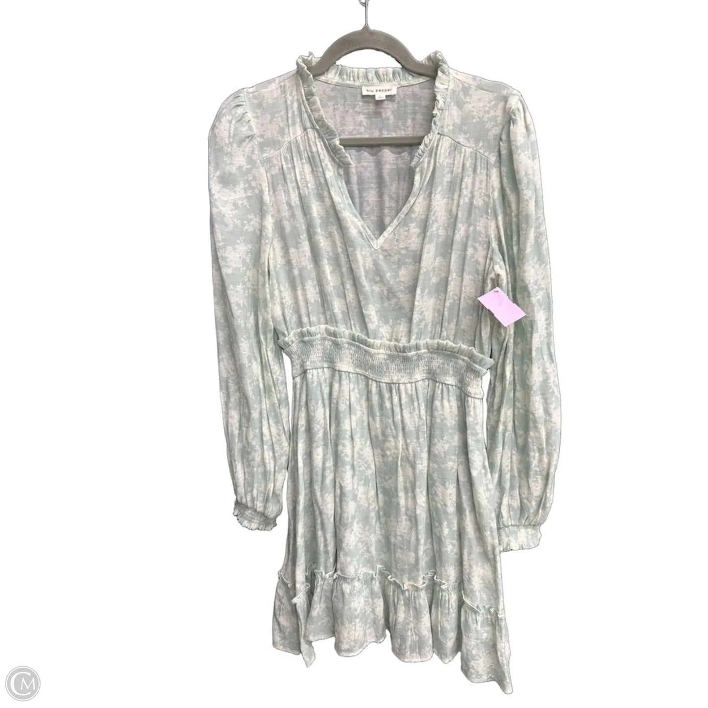 Dress Casual Midi By Blu Pepper In Green & White, Size: L