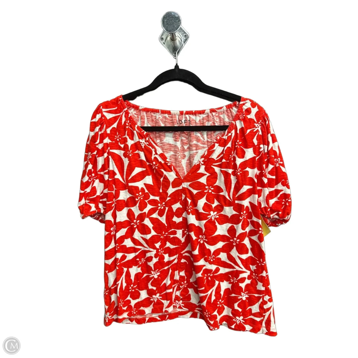 Top Short Sleeve By Loft In Red & White, Size: M