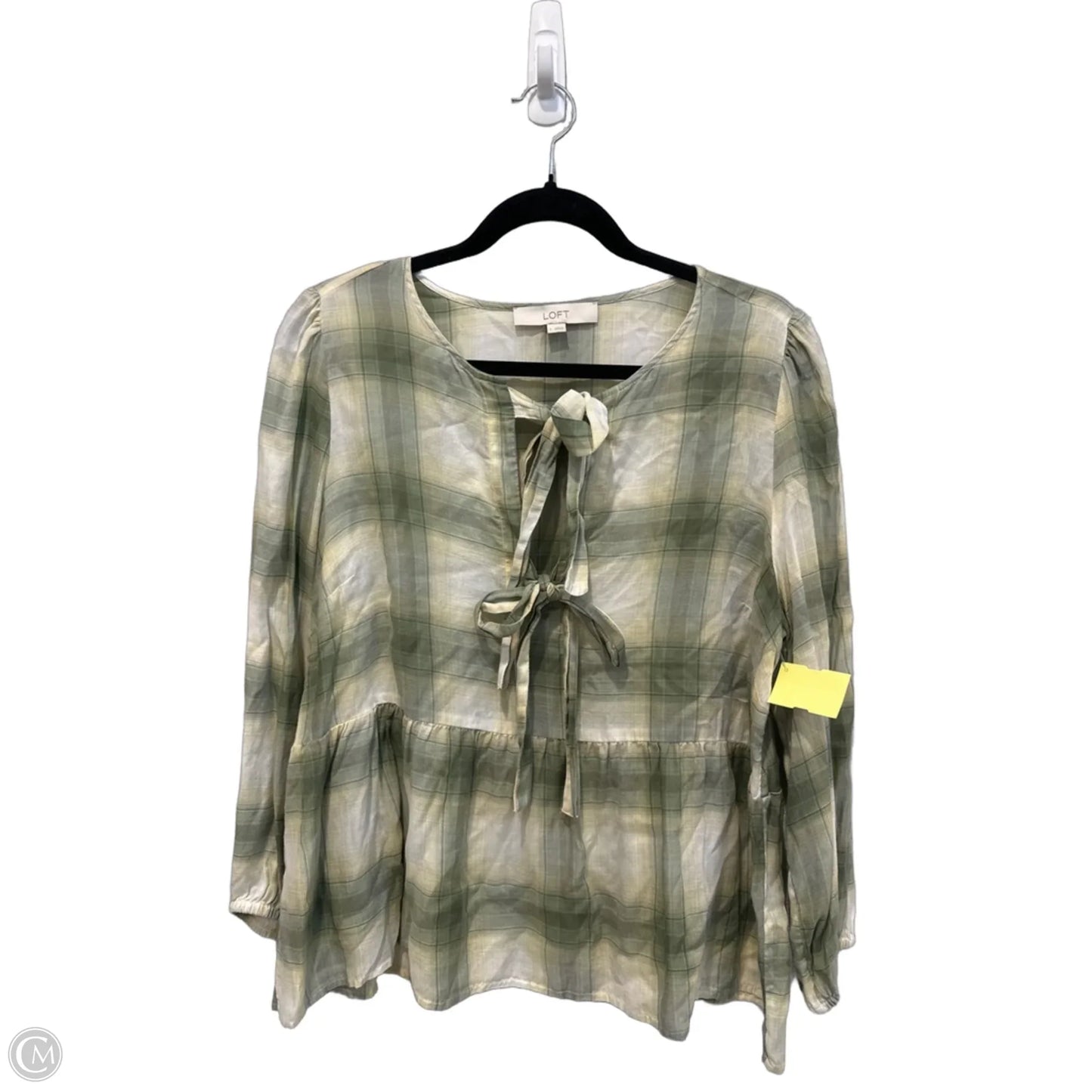 Top Long Sleeve By Loft In Checkered Pattern, Size: L