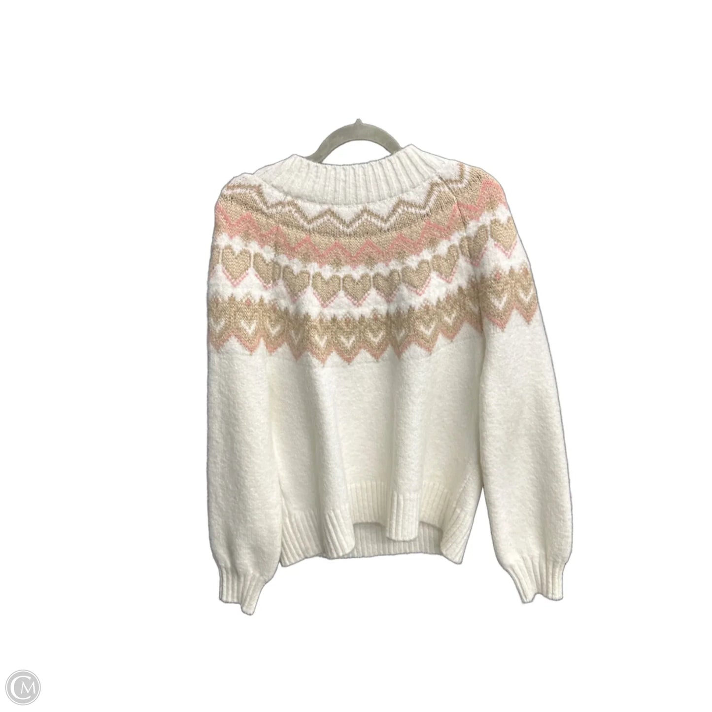 Sweater By Loft In Pink & White, Size: L