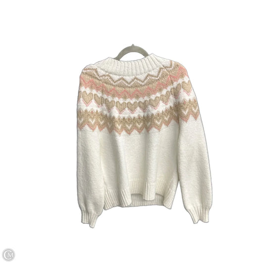 Sweater By Loft In Pink & White, Size: L