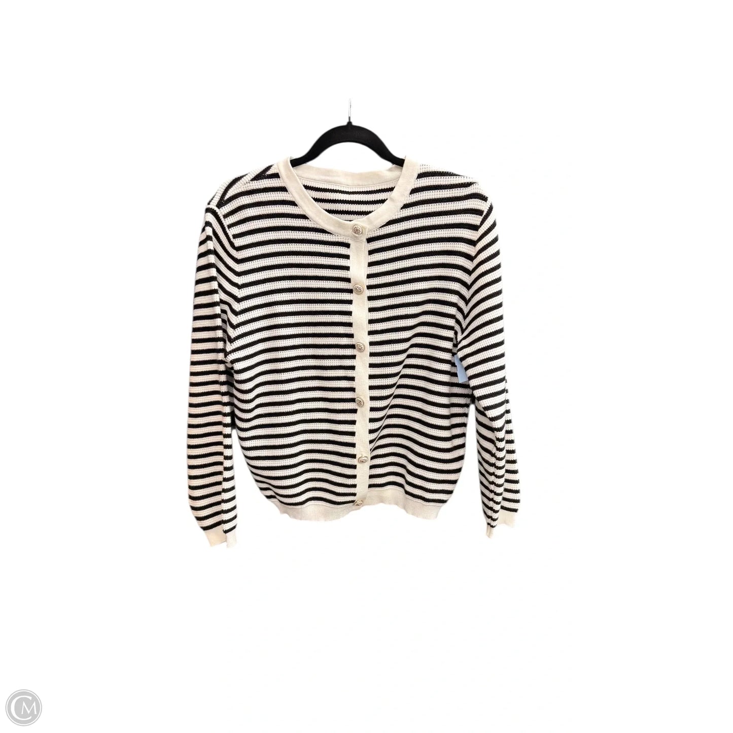 Sweater Cardigan By Clothes Mentor In Black & White, Size: L