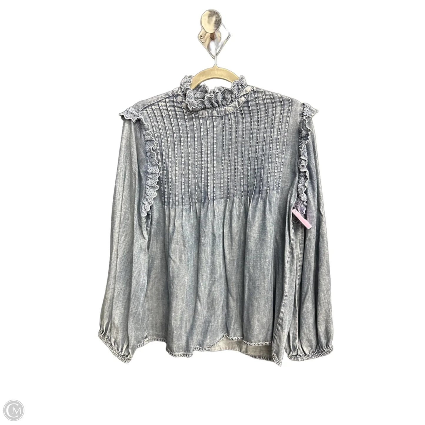 Blouse Long Sleeve By Ivy Jane In Blue Denim, Size: M