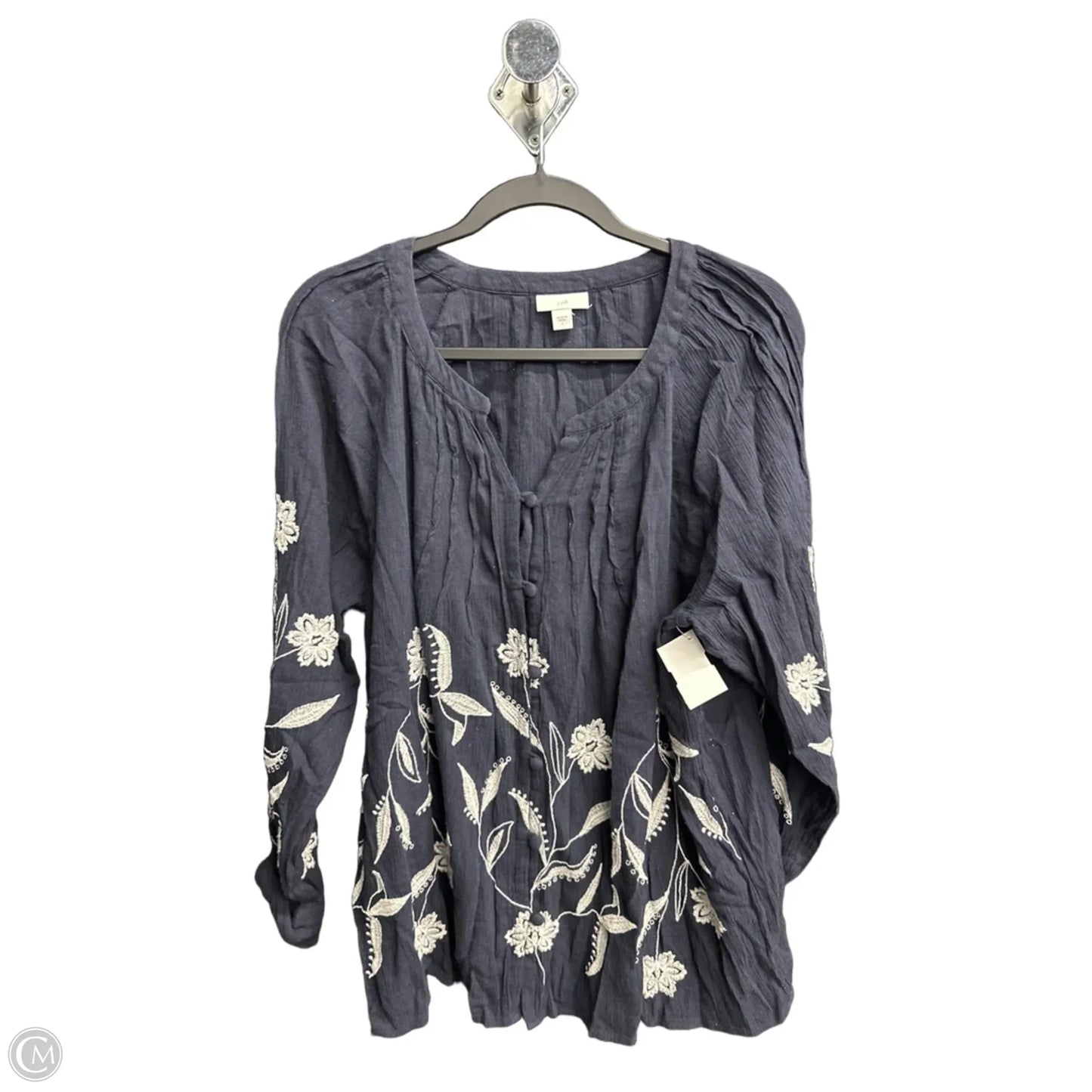 Top Long Sleeve By J. Jill In Blue & White, Size: L