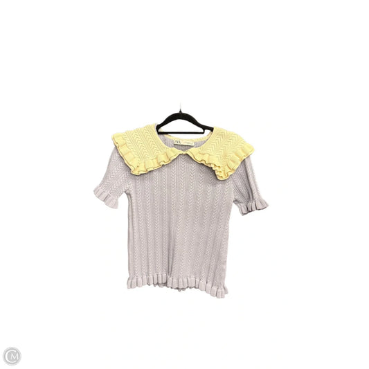 Blouse Short Sleeve By Zara In Blue & White, Size: M