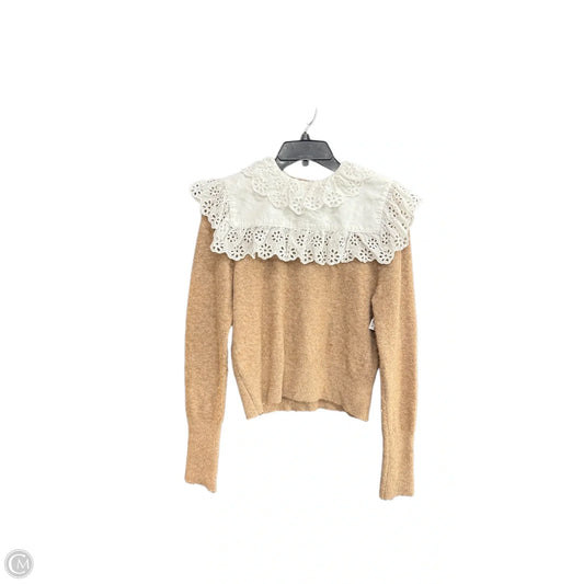 Blouse Long Sleeve By Zara In Brown & White, Size: S