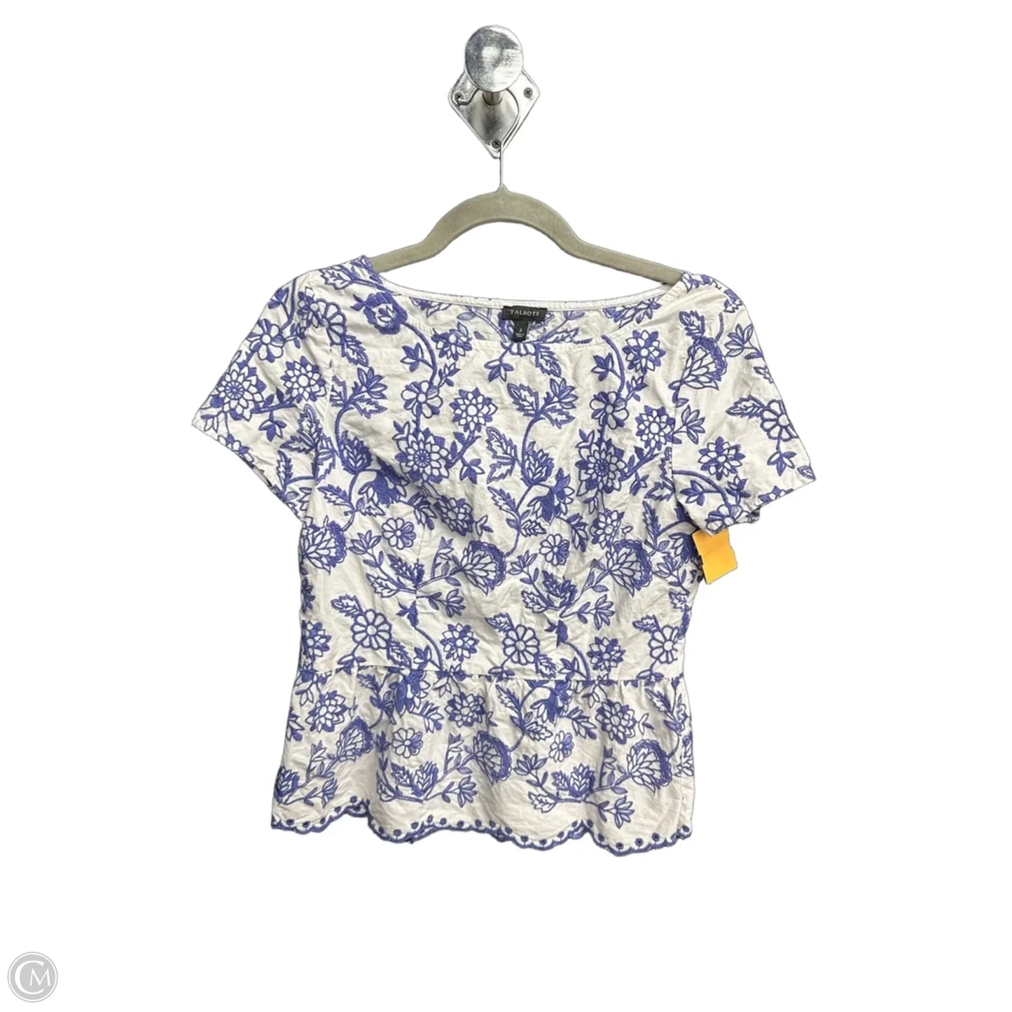 Blouse Short Sleeve By Talbots In Blue & White, Size: Xs