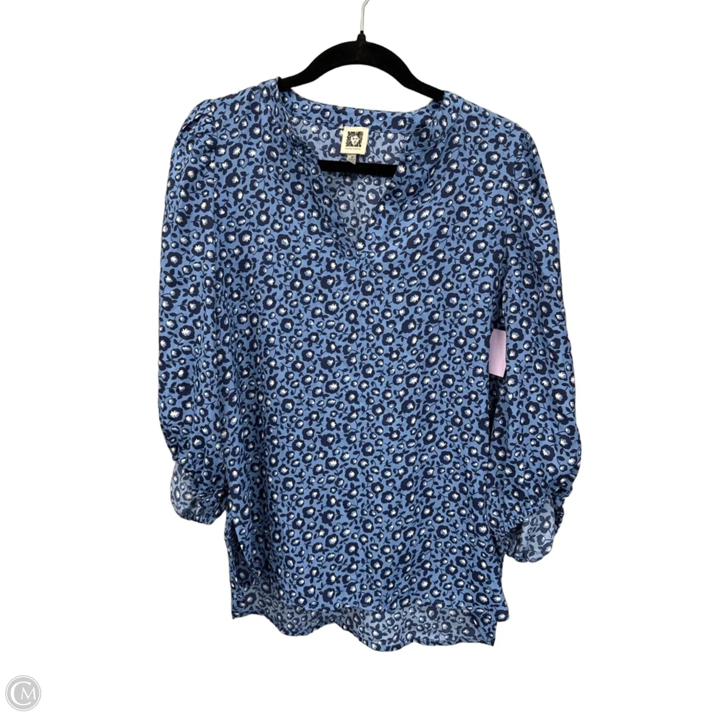 Top 3/4 Sleeve By Anne Klein In Blue & White, Size: M