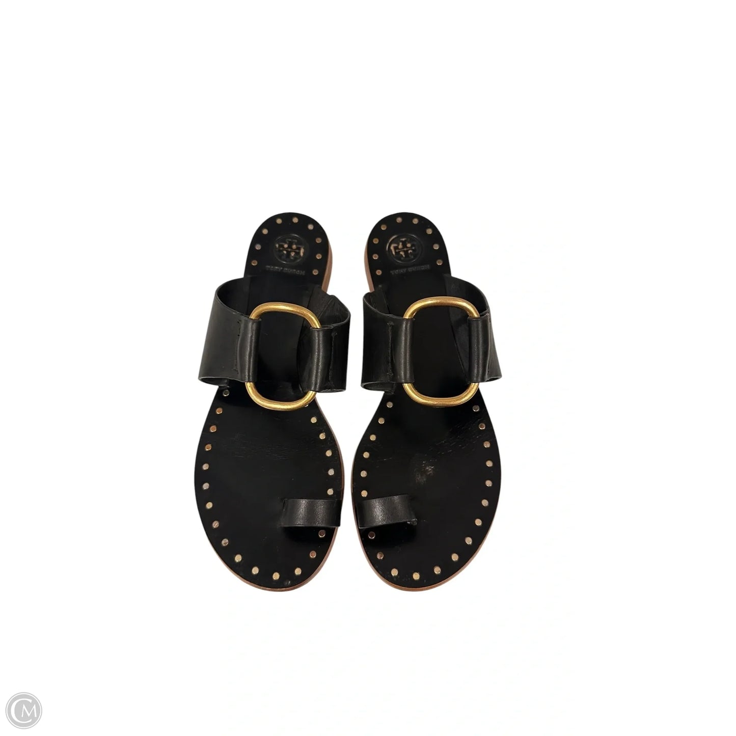 Sandals Designer By Tory Burch In Black & Gold, Size: 9.5