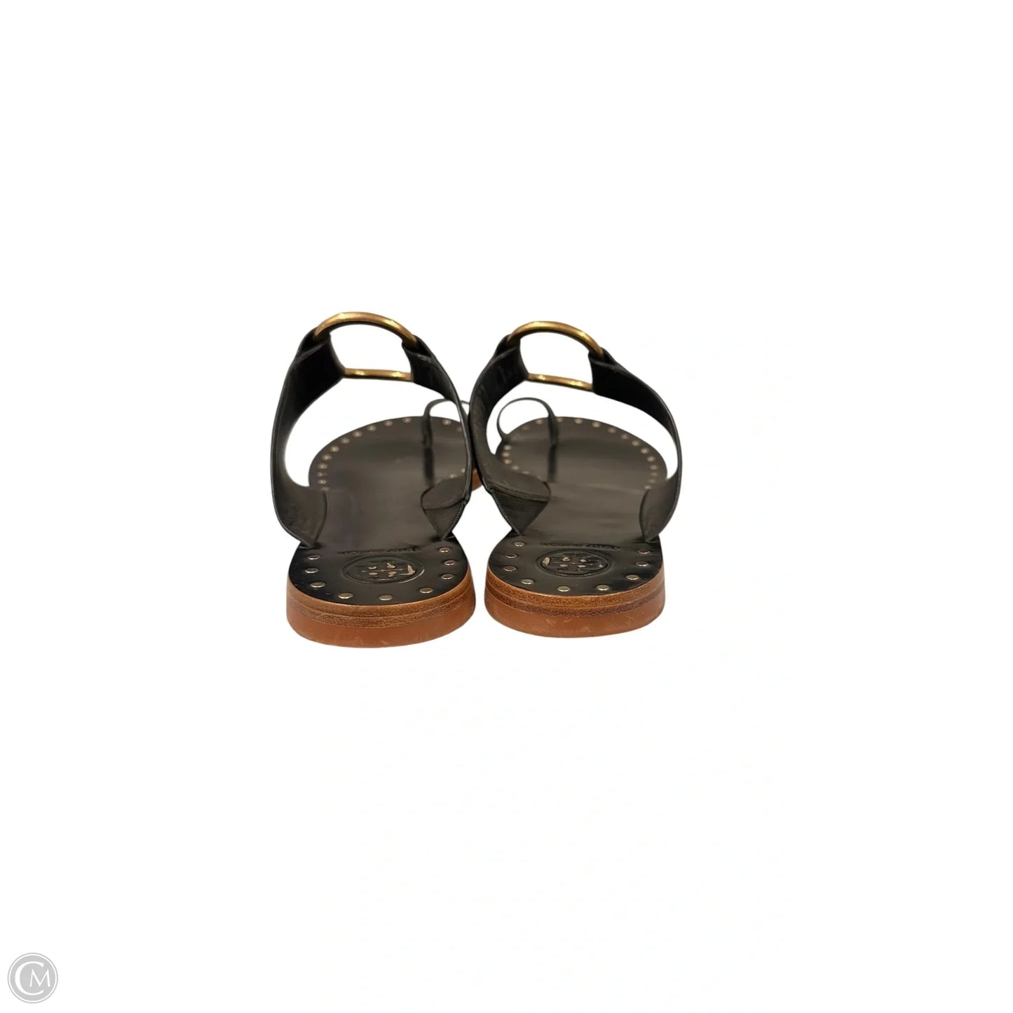Sandals Designer By Tory Burch In Black & Gold, Size: 9.5