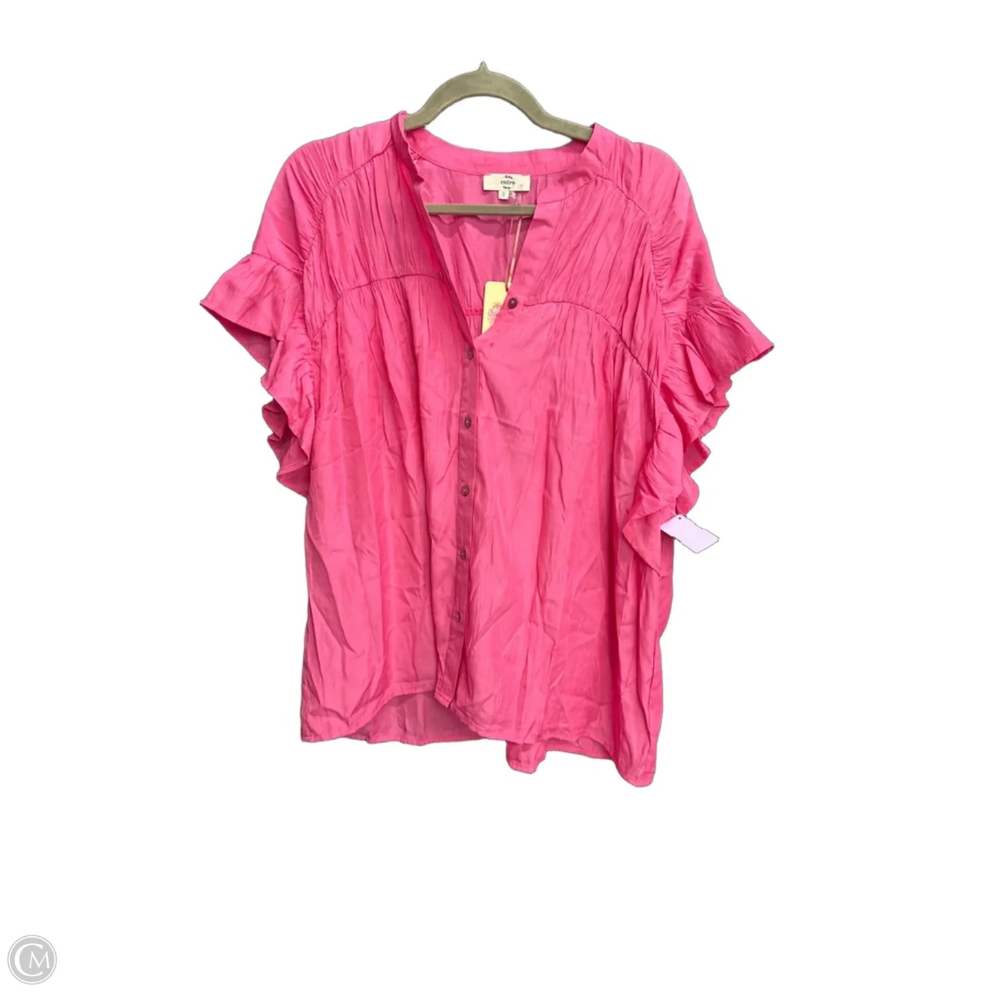 Blouse Short Sleeve By Entro In Pink, Size: S