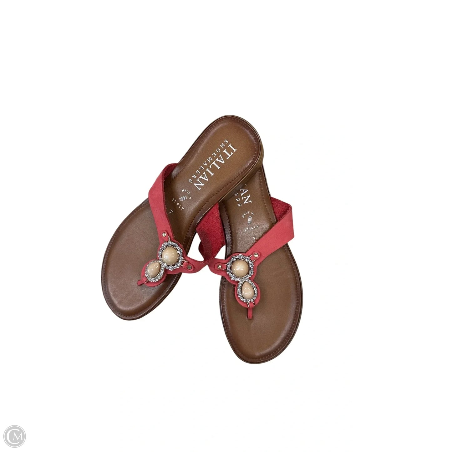 Sandals Flip Flops By Italian Shoemakers In Brown & Red, Size: 7