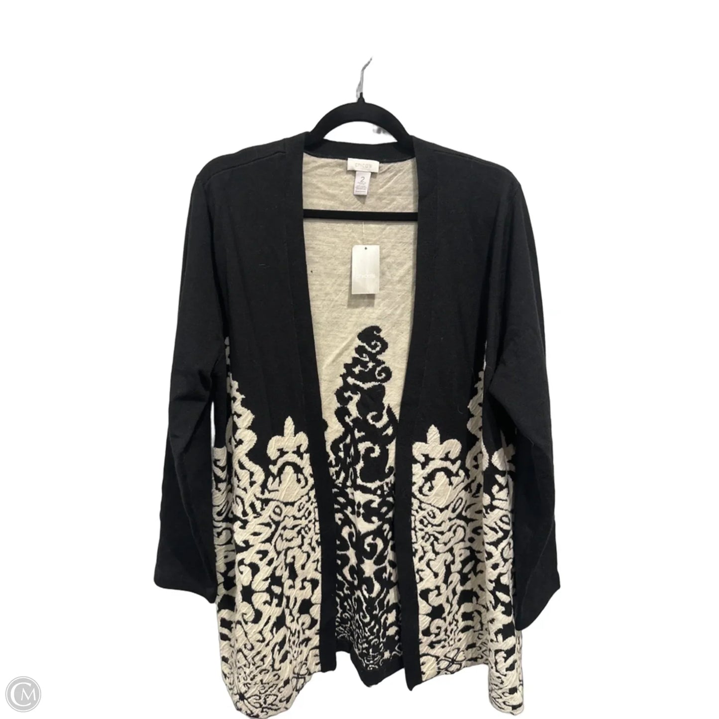 Sweater Cardigan By Chicos In Black & Cream, Size: L