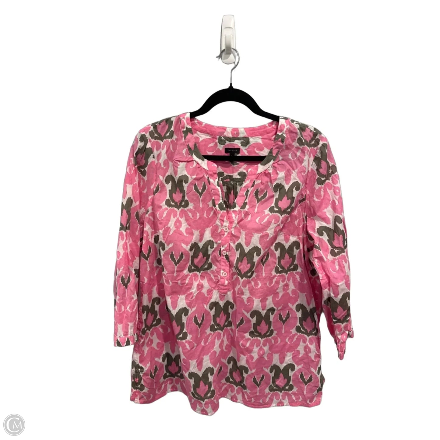 Top 3/4 Sleeve By Talbots In Green & Pink, Size: L