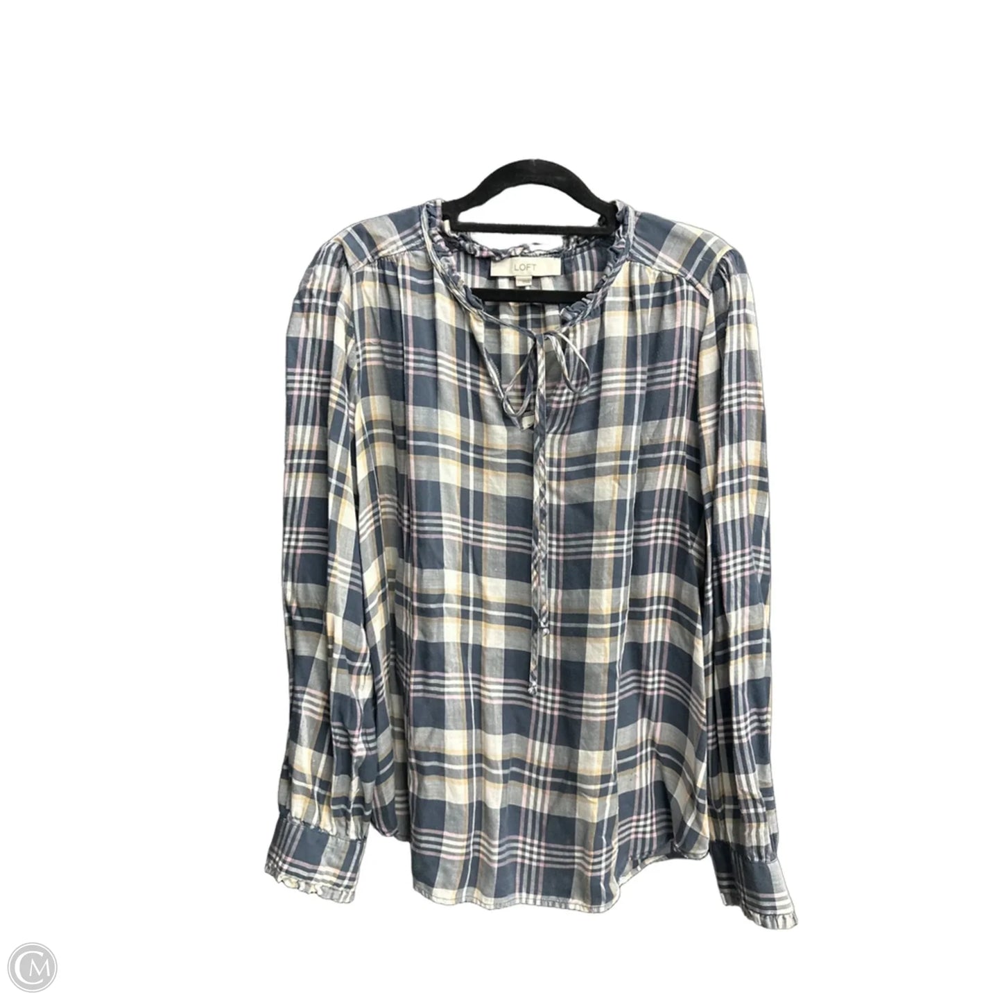 Top Long Sleeve By Loft In Checkered Pattern, Size: L