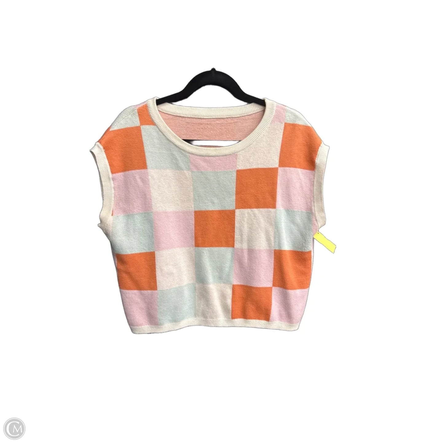 Sweater Short Sleeve By Clothes Mentor In Checkered Pattern, Size: M