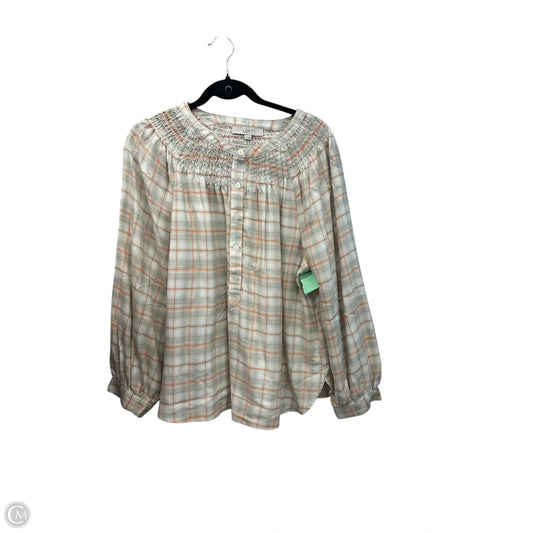 Top Long Sleeve By Loft In Plaid Pattern, Size: L