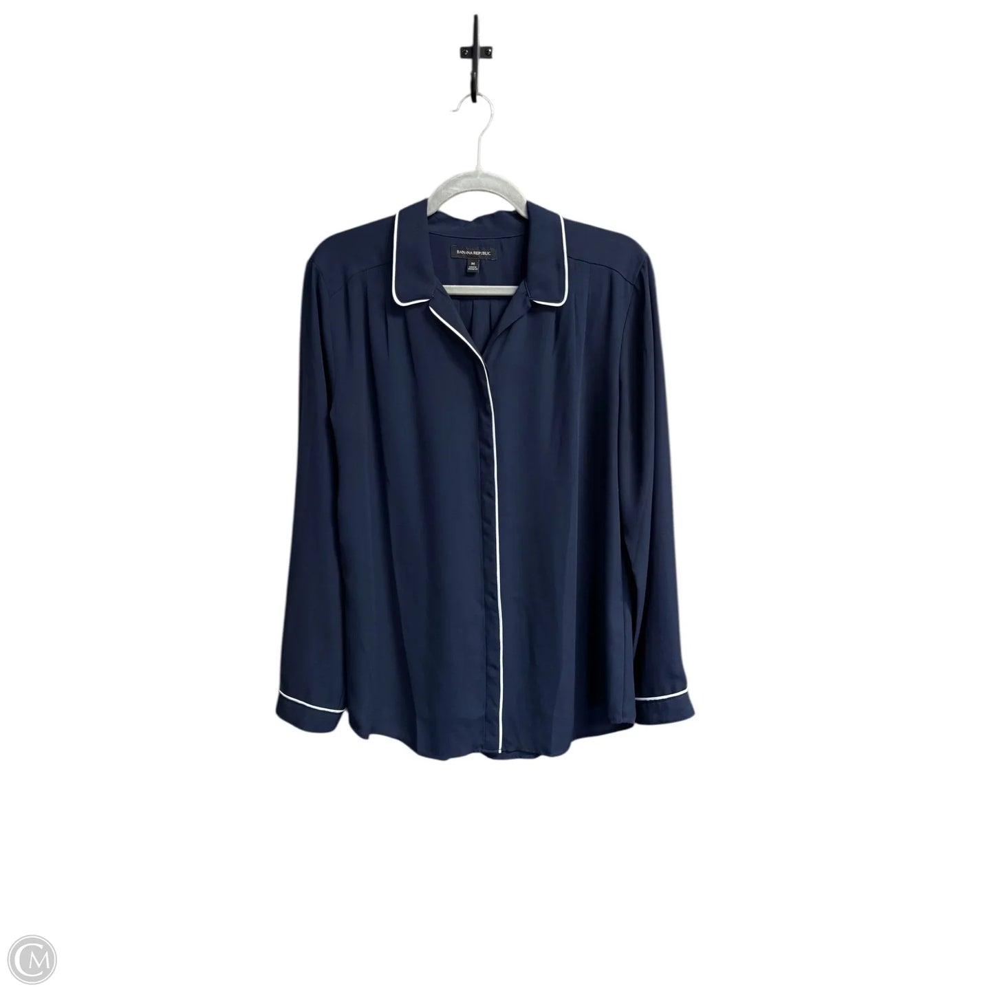 Blouse Long Sleeve By Banana Republic In Navy, Size: M