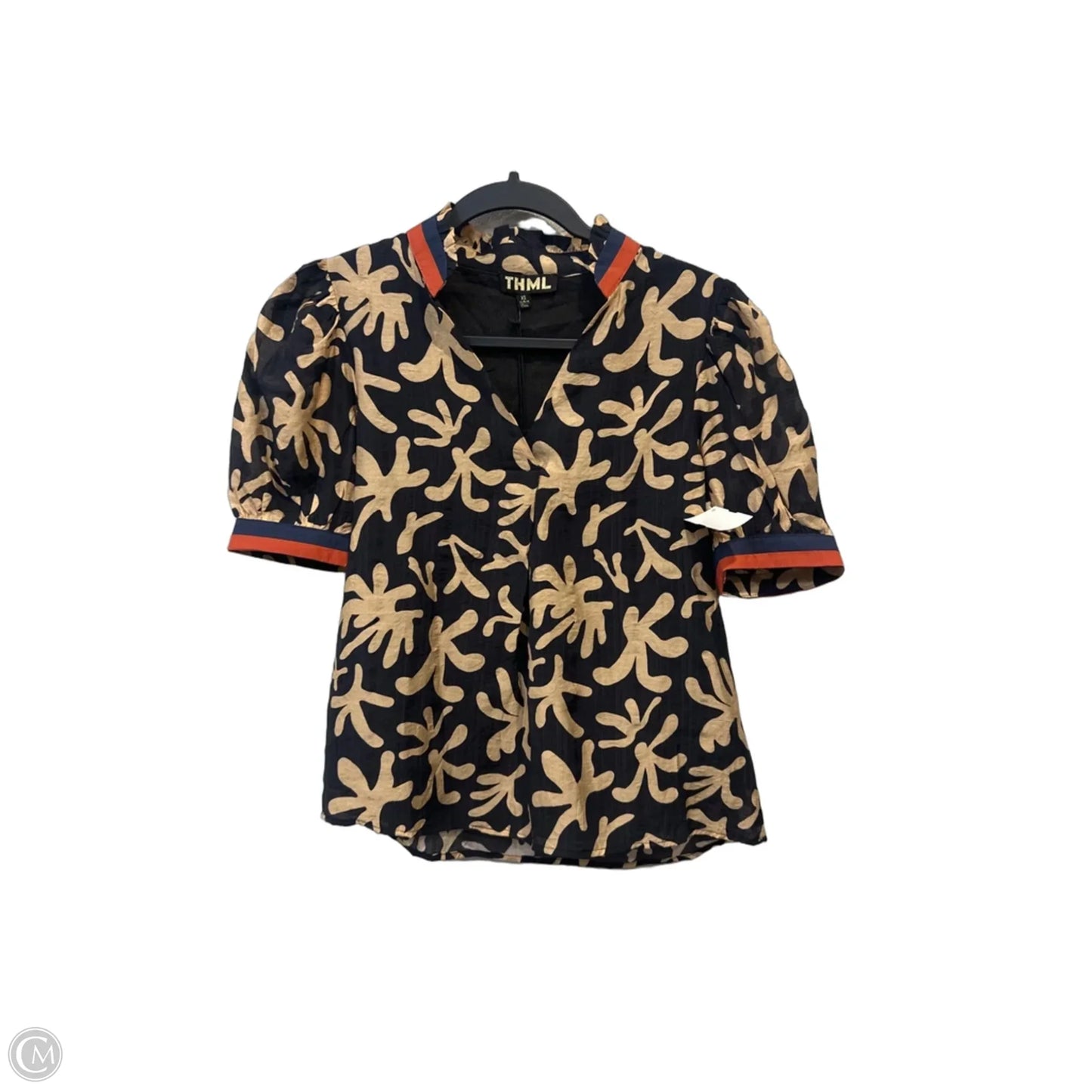 Top Short Sleeve By Thml In Black & Tan, Size: Xs