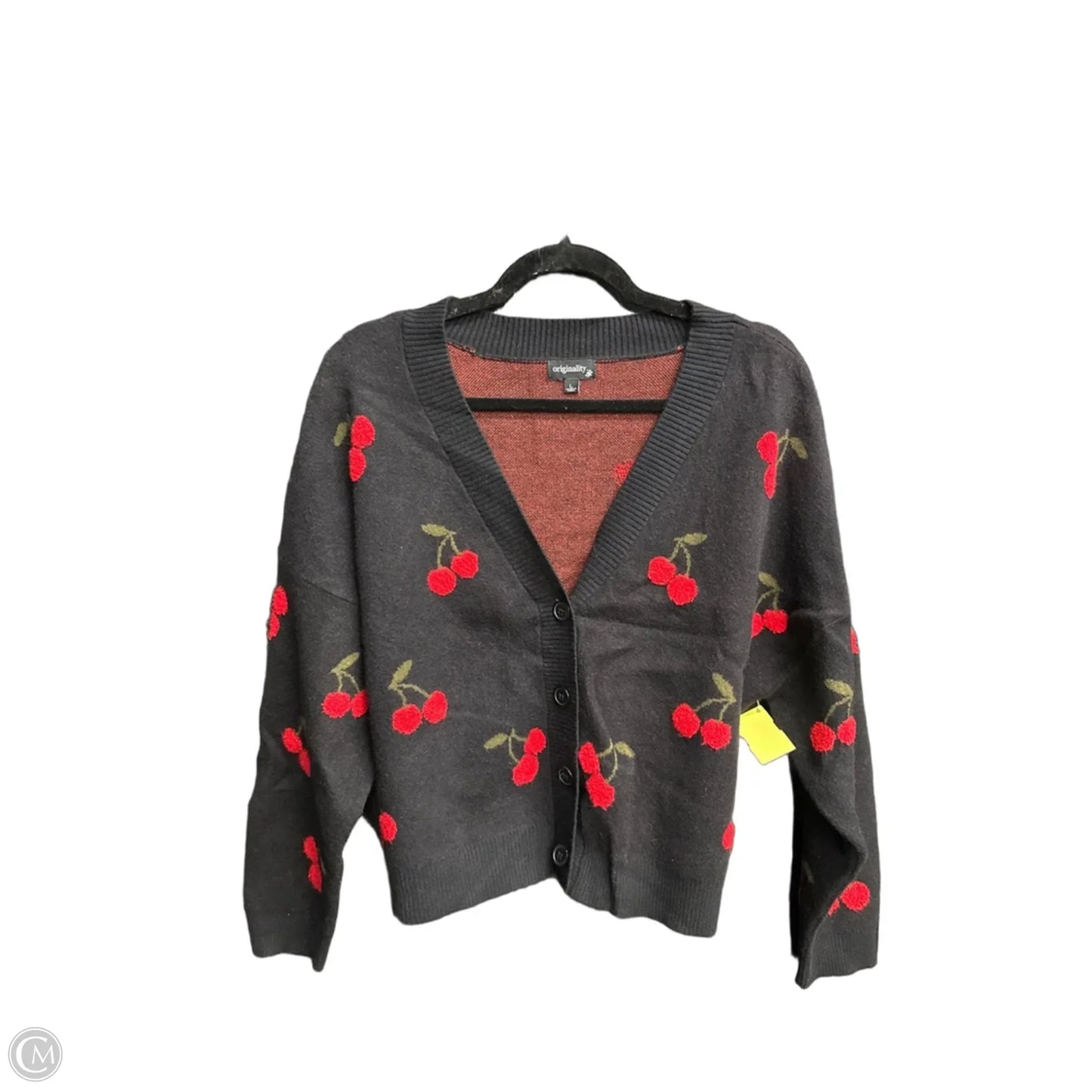 Sweater Cardigan By Originality In Black & Red, Size: L