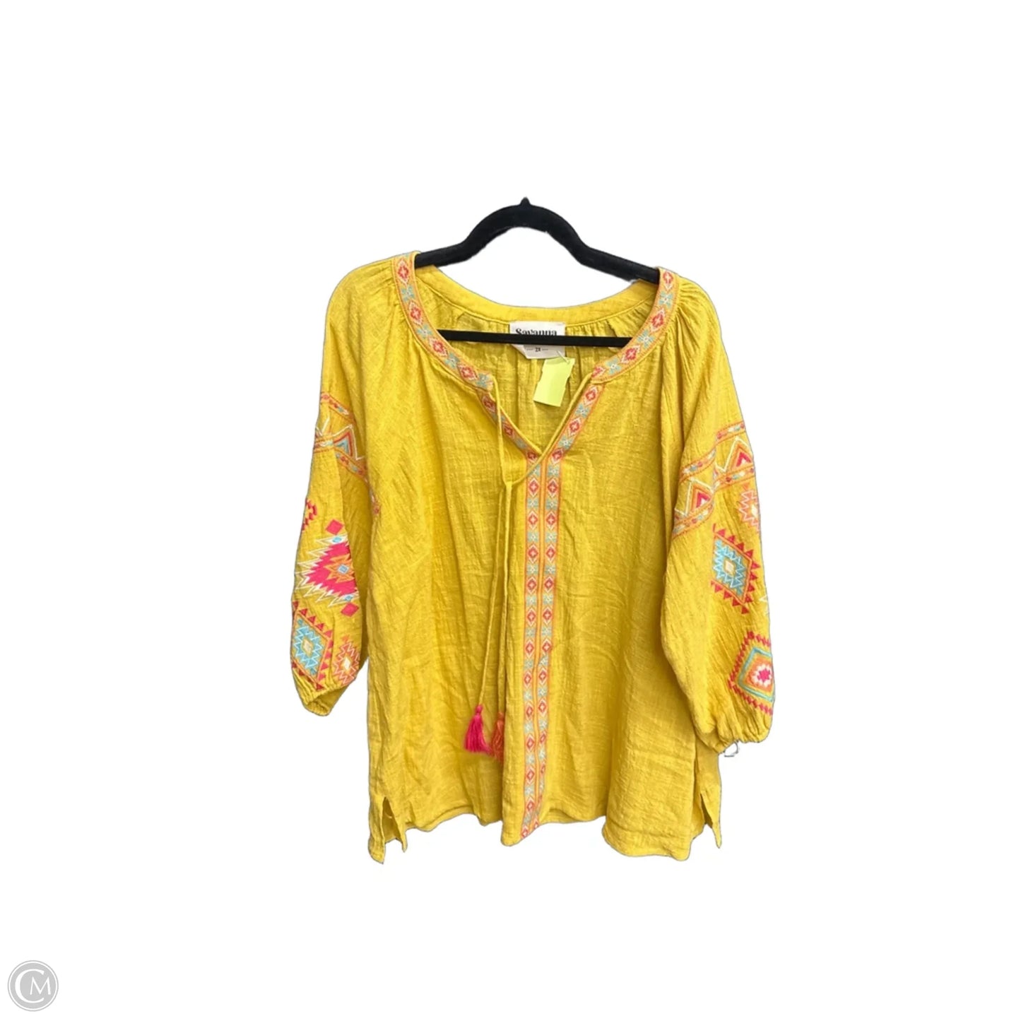 Top Long Sleeve By Savanna Jane In Yellow, Size: 2x