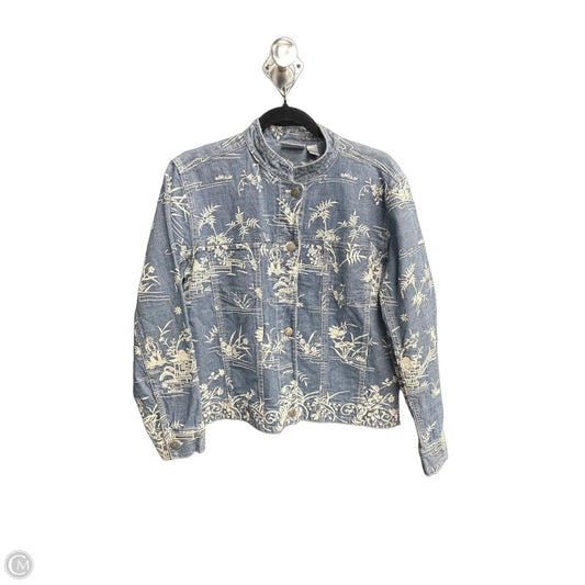 Jacket Denim By Chicos In Blue & White, Size: M