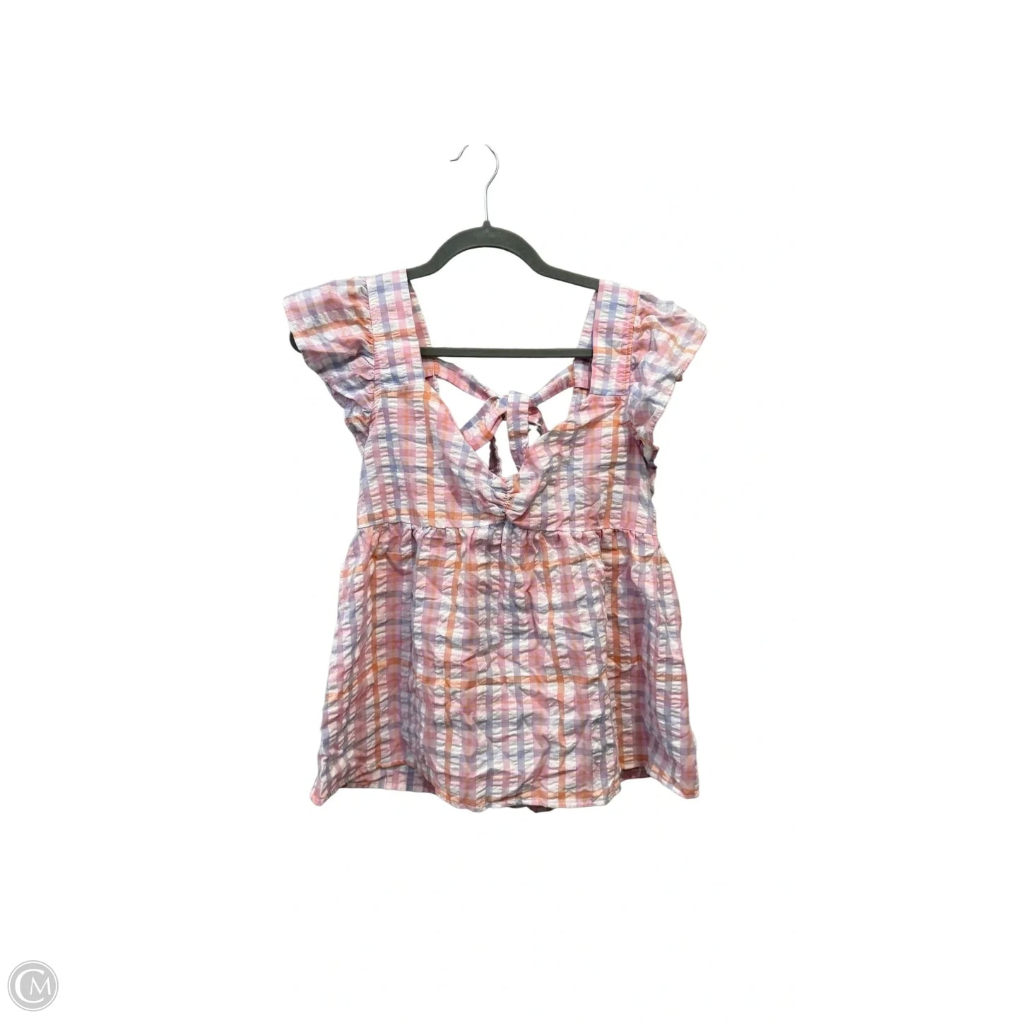 Top Short Sleeve By Blu Pepper In Plaid Pattern, Size: L