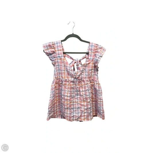 Top Short Sleeve By Blu Pepper In Plaid Pattern, Size: L