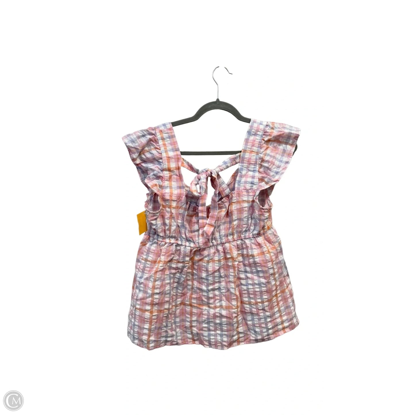 Top Short Sleeve By Blu Pepper In Plaid Pattern, Size: L