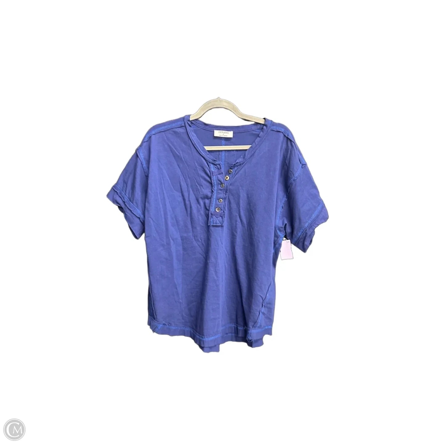 Top Short Sleeve By Zenana In Blue, Size: L