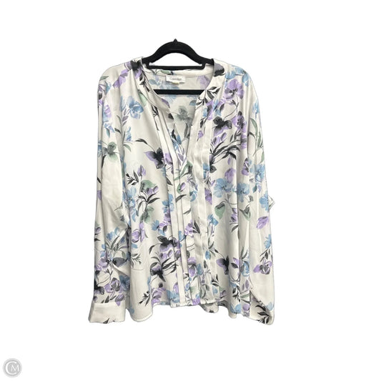 Top Long Sleeve By Calvin Klein In Floral Print, Size: 2x