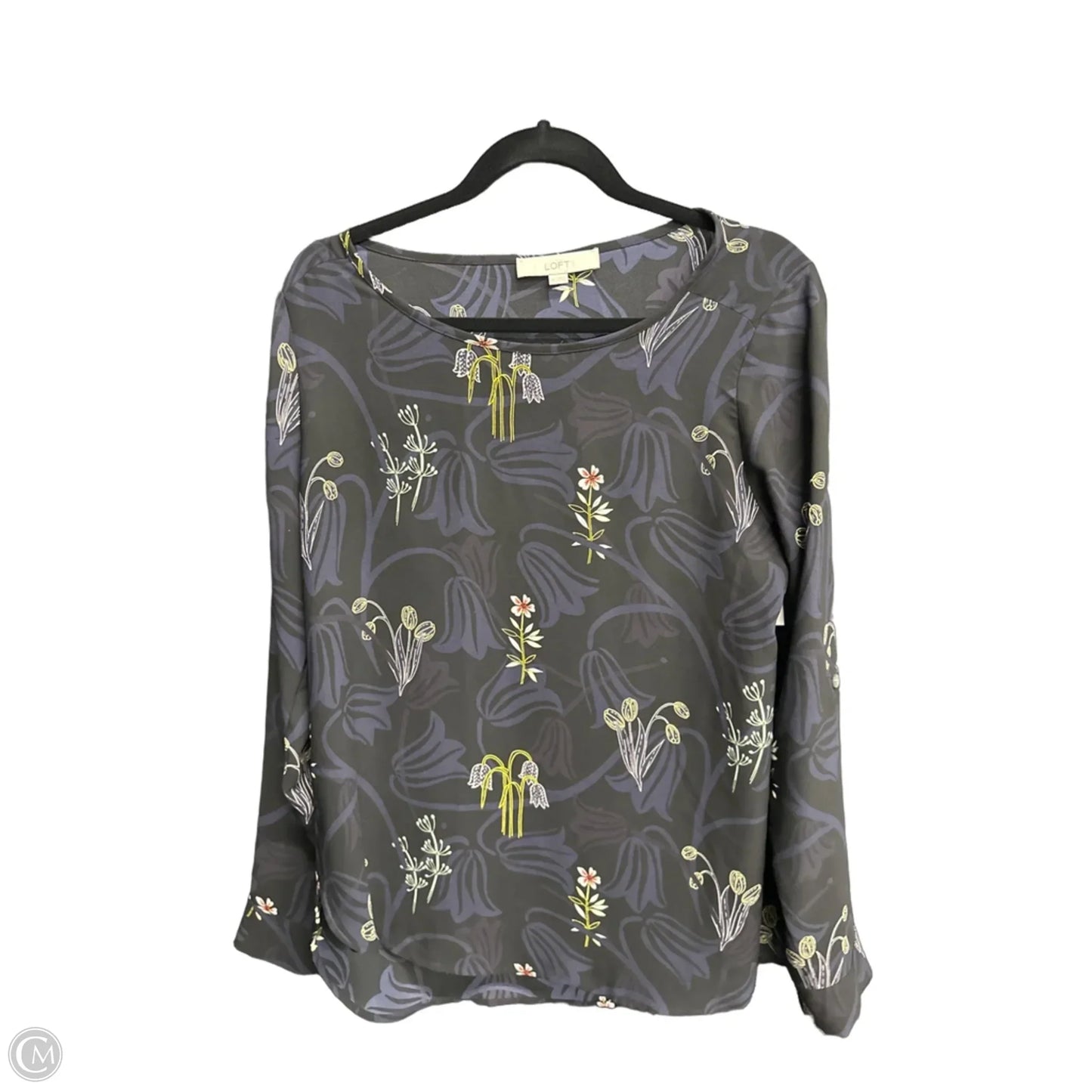 Blouse Long Sleeve By Loft In Black & Purple, Size: M