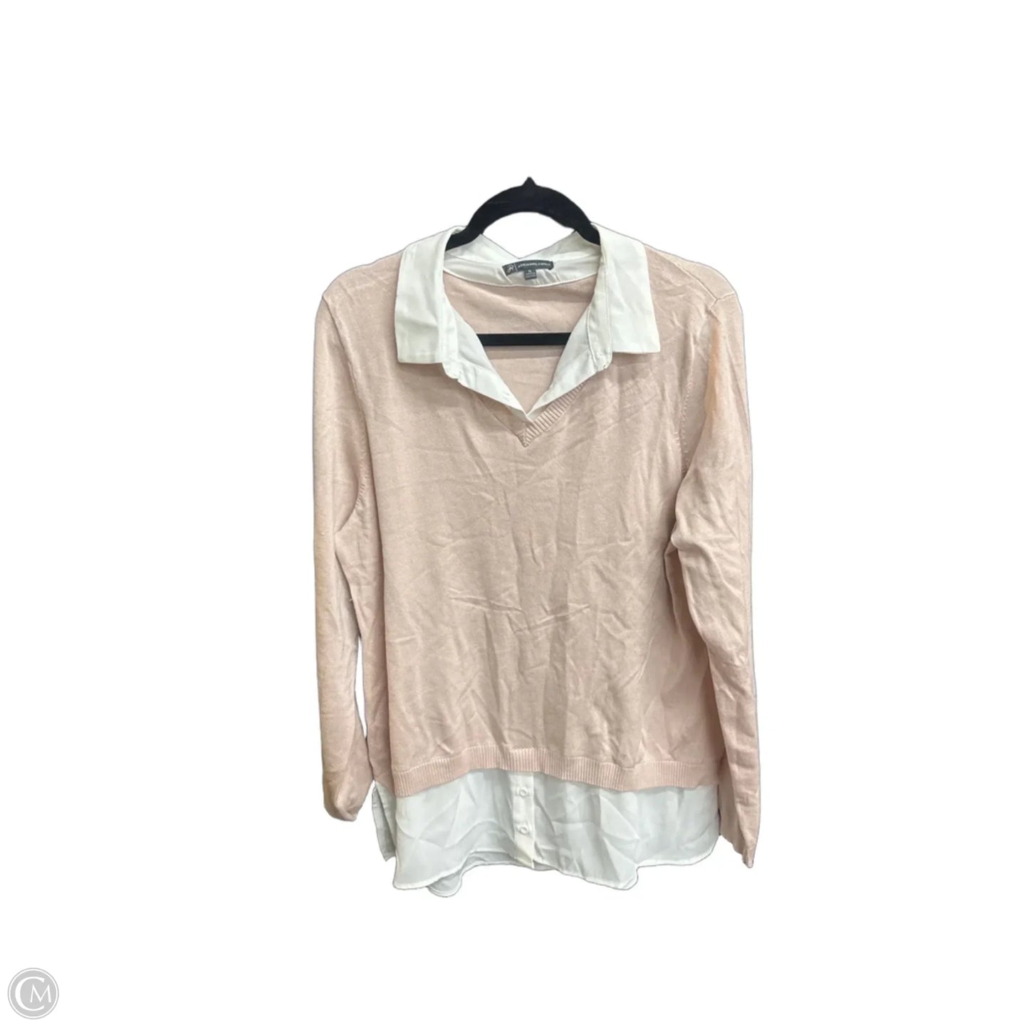 Top Long Sleeve By Adrianna Papell In Pink & White, Size: Xl